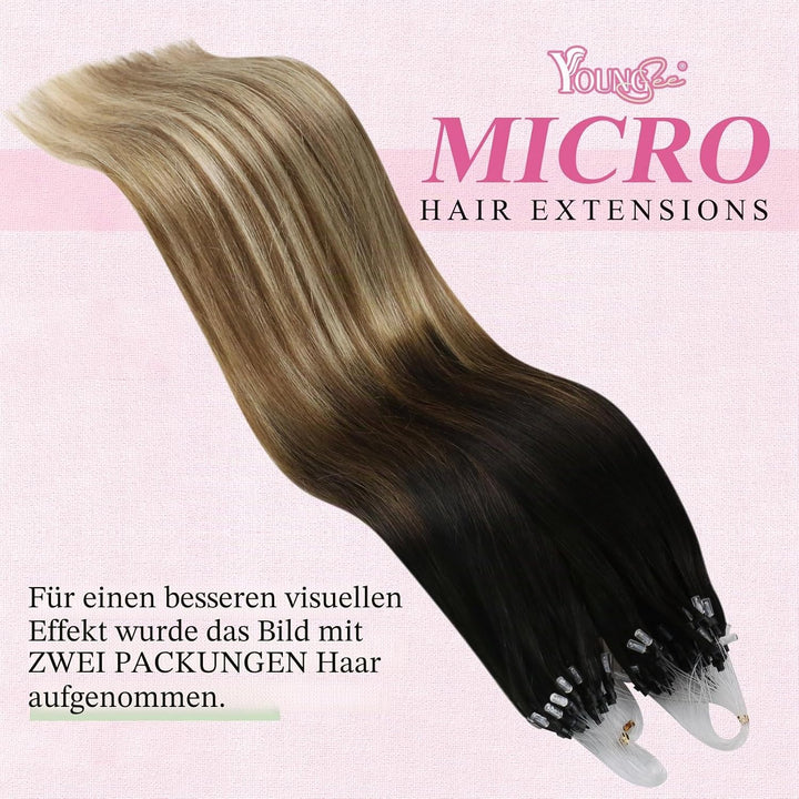 YoungSee Extensions Echthaar Microring Balayage,Micro Ring Hair Extension Braun Balayage Blond,Micro