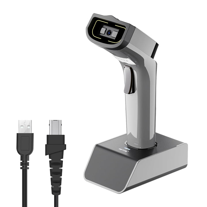 NETUM Bluetooth Barcode Scanner Kabellos mit Ladeschale, 2.4G USB 1D CCD Barcode Reader, Freispreche