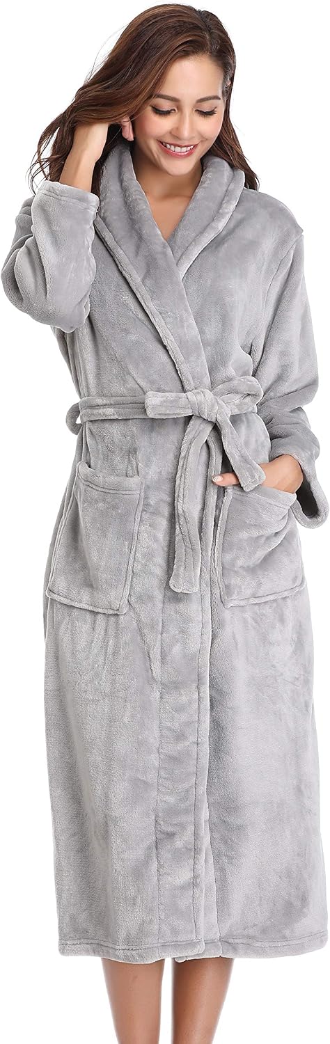 Vlazom Winter Bademantel weicher Flanell Bademantel Damen Saunamantel mit Kapuze flauschiger Morgenm