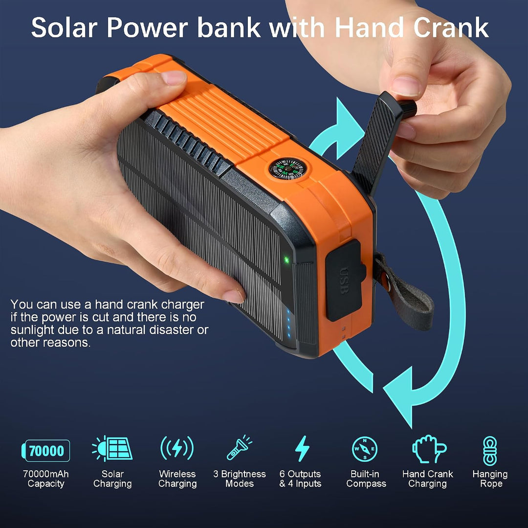 70000mAh Solar Powerbank:PD 30W Power Bank Wireless Externer Handyakku tragbares Ladegerät mit Schne