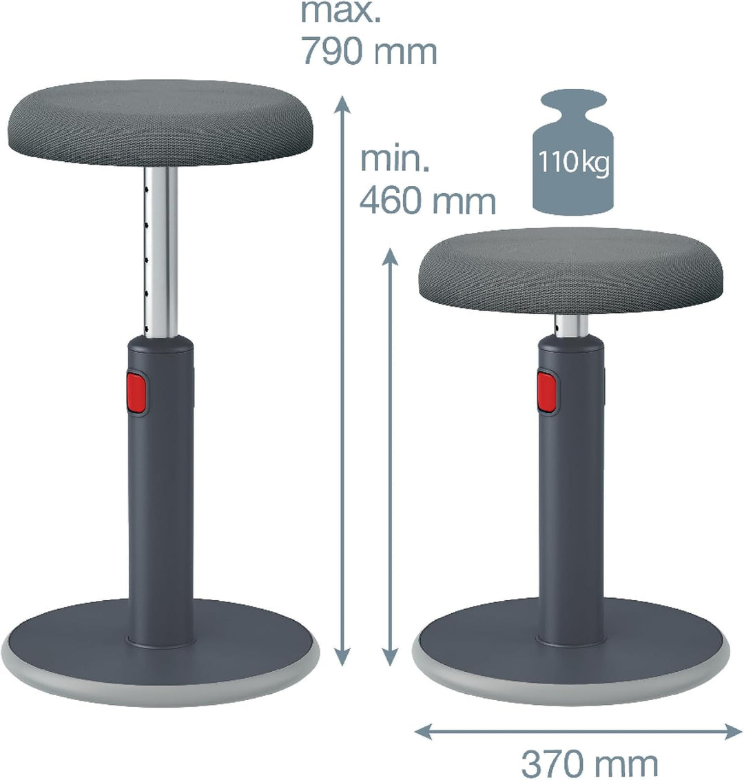 Leitz Active Sitz-Steh-Hocker, Ergonomischer höhenverstellbarer Wipphocker für 46 cm bis 79 cm Höhe,