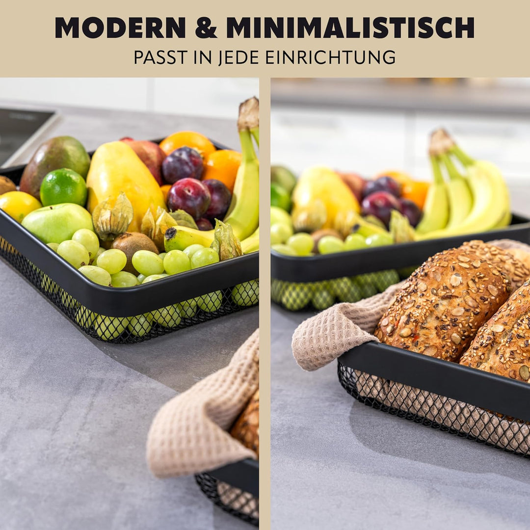 eluno Obstkorb, Brotkorb 2er Set, moderne eckige Obstschalen, Drahtkörbe in zwei Grössen, ideal geei