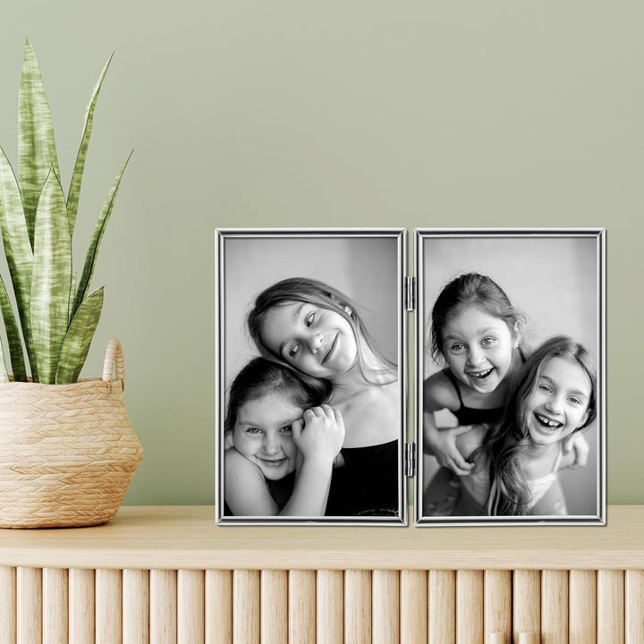 Lawrence Frames Doppel-Bilderrahmen mit Scharnier, 10,2 x 15,2 cm, silberfarben 4x6 Double silber, 4