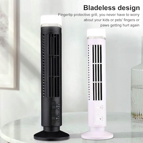 Qcwwy Turmventilator ohne Flügel, 90 Grad Oszillierend, 34 DB, Leise, Tragbarer USB-Tischventilator,