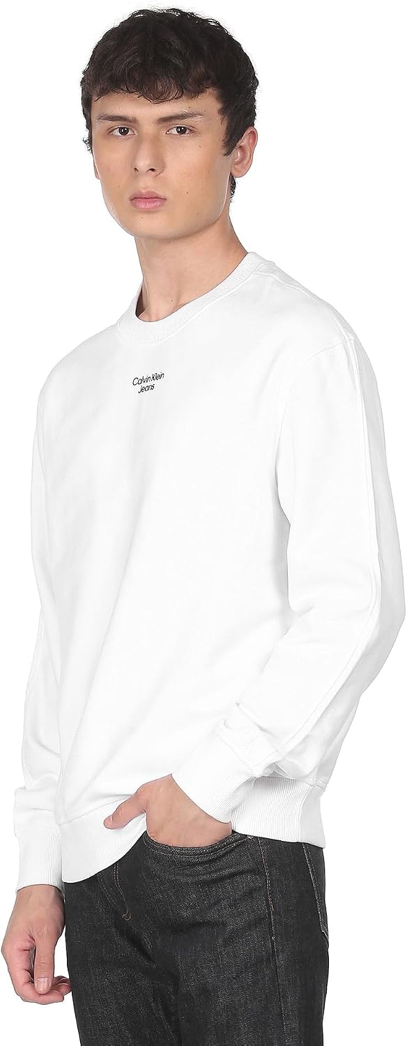 Calvin Klein Jeans Herren Stacked Logo Rundhalsausschnitt Schweres Strickmaterial XL Weiss (Bright W