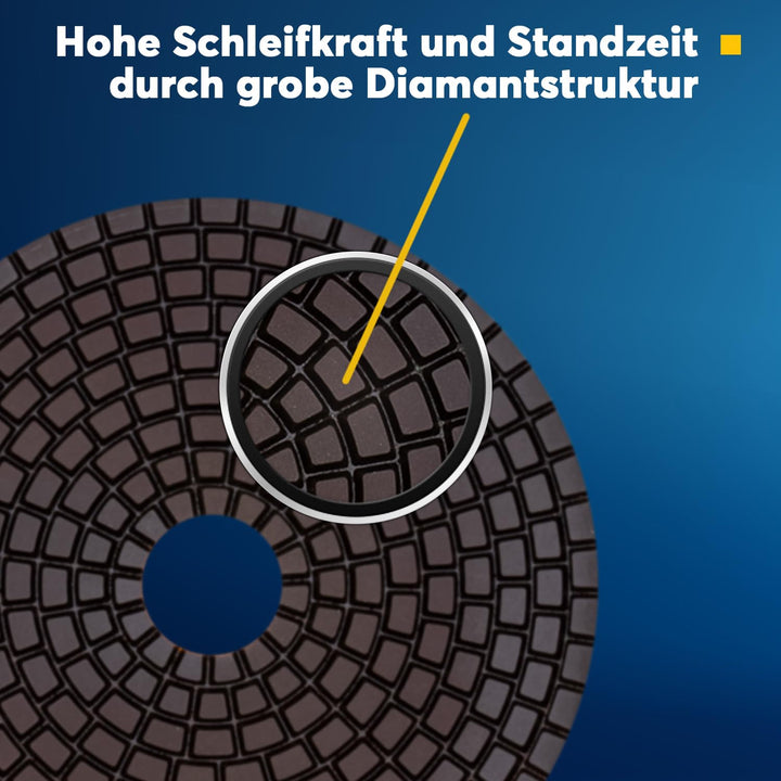 EDW Profi Diamant Schleifpad-Set NASS, Starter -Set, 100mm, Körnung 50 + 200, Klett-Aufnahmeteller M