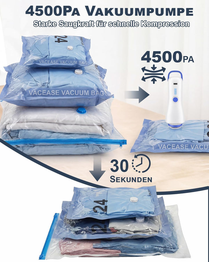 Vakuumbeutel für Kleidung mit Elektrischer Pumpe, 12er-Set Vakuumbeutel (4 * 100x80cm, 4 * 74x54cm,