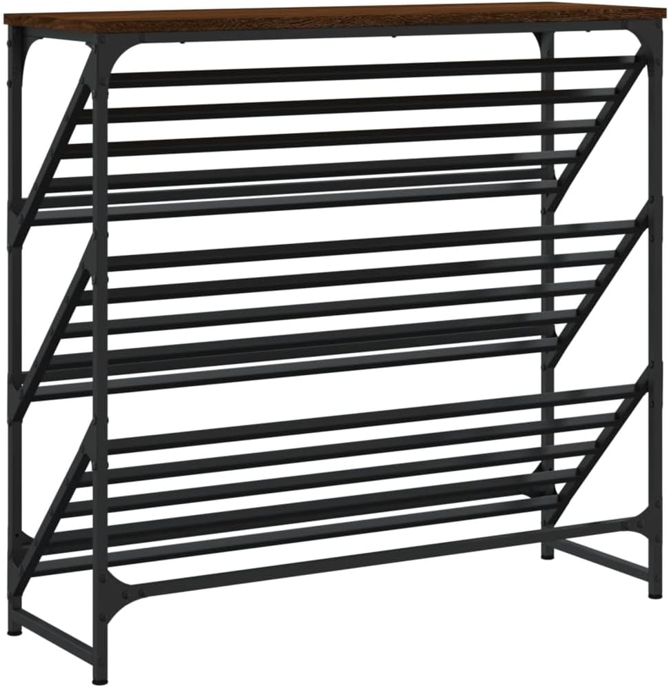 Schuhregal Braun Eichen-Optik 90x30x85 cm Holzwerkstoff mit Stahlgestell, platzsparende Ablage, stab