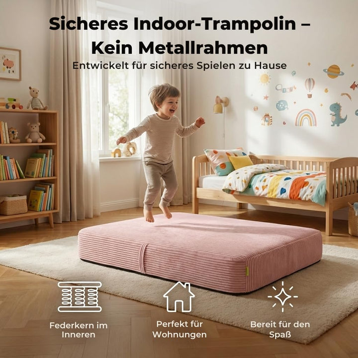 Hüpfpolster für Kinder Indoor 70x110x17 cm, mit abnehmbarem Bezug Hellgrau, Hellgrau
