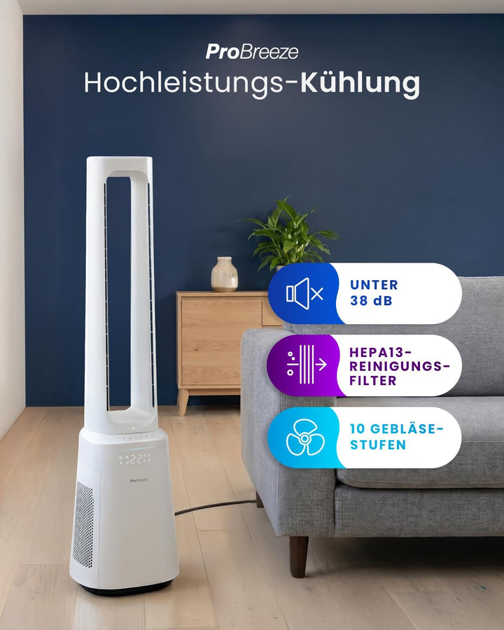 Pro Breeze OmniAir 105cm rotorloser Ventilator mit Luftreiniger - Smart Home Ventilator, WLAN, App,