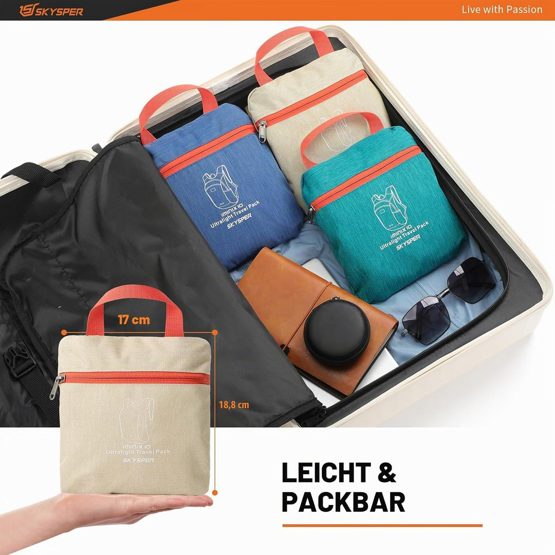 SKYSPER Faltbarer Rucksack 10L Klein Ultraleicht Tagesrucksäcke Wanderrucksack Reisenrucksack Trekki