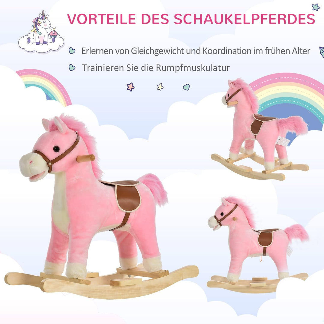 HOMCOM Kinder Schaukelpferd Baby Schaukeltier Pferd mit Tiergeräusche Spielzeug Haltegriffe für 36-7