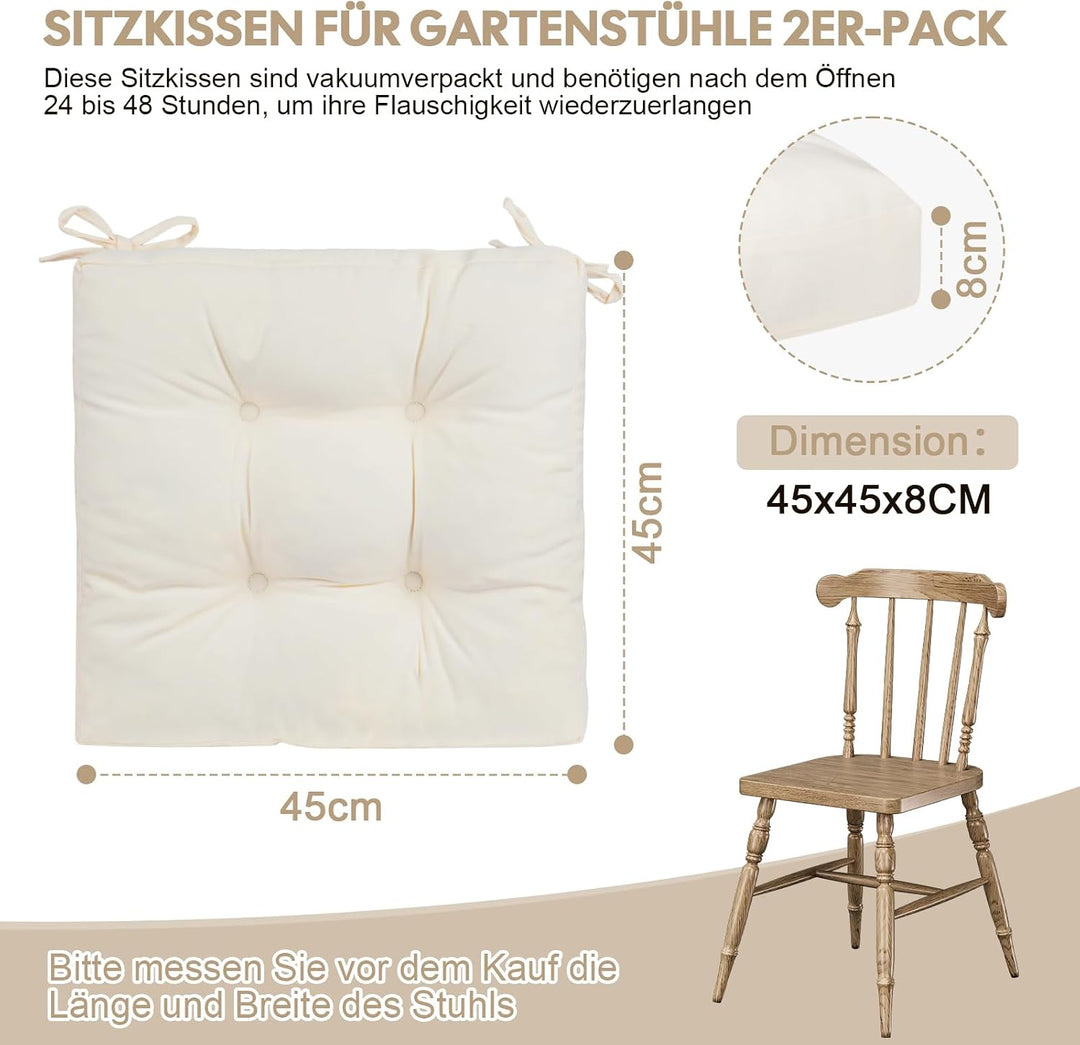 Outdoor Sitzkissen 45x45x8 cm, 2er Set, UV-beständig, Beige Beige 45 x 45 x 8 cm, Beige 45 x 45 x 8