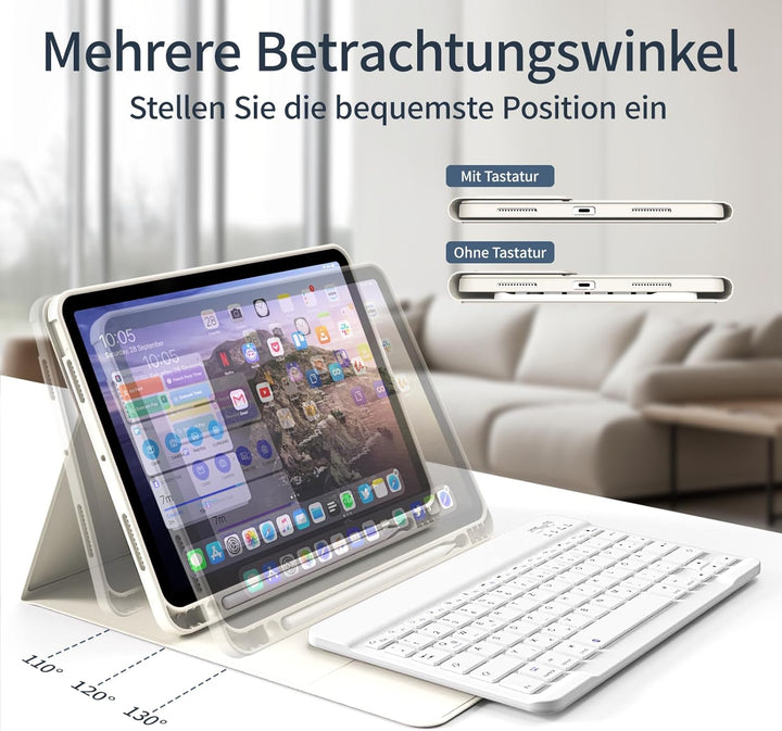 Hülle mit Tastatur für iPad A16 11. Generation 2025, für iPad 10. Generation 2022 10,9 Zoll, Bluetoo