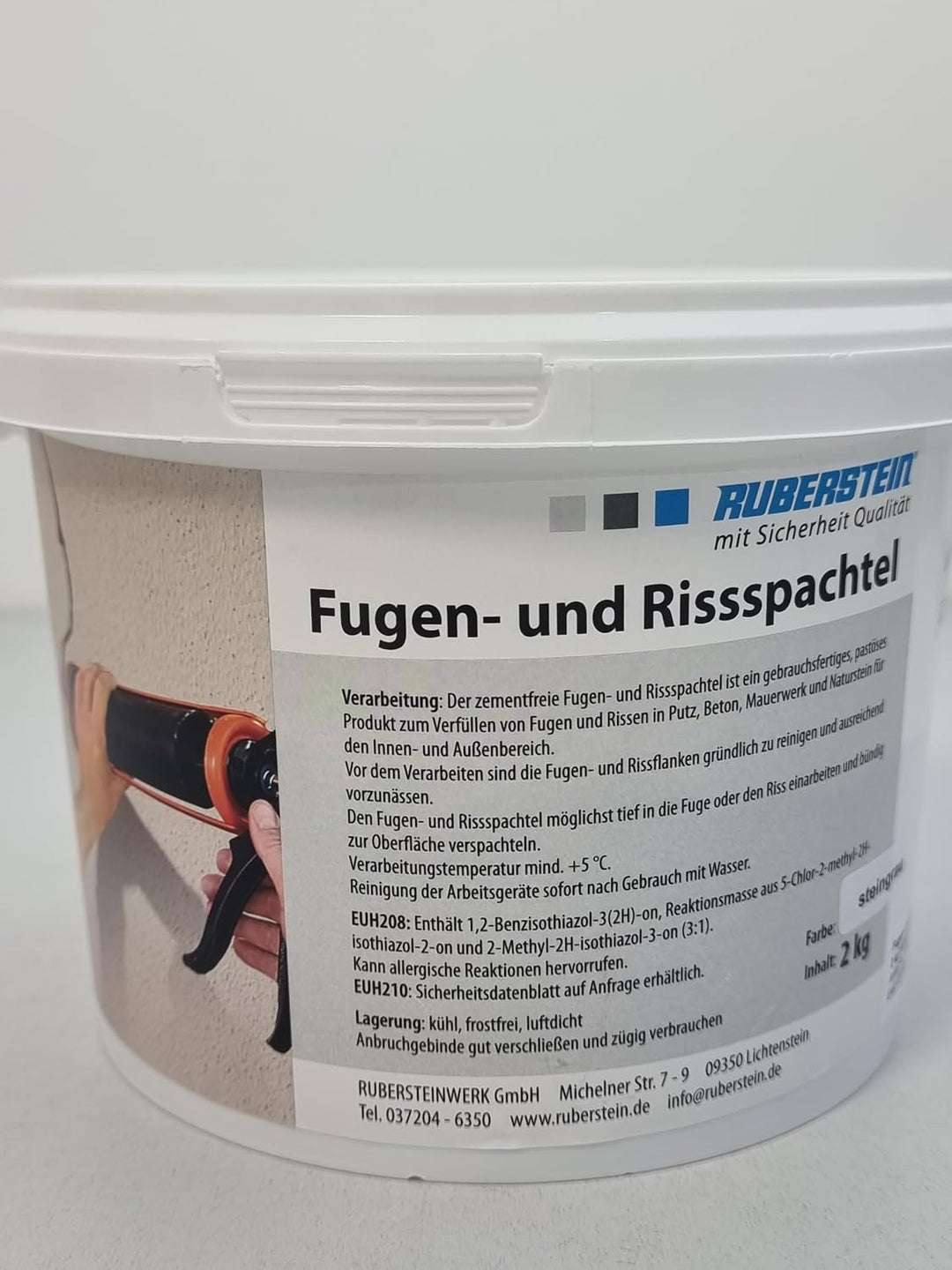 Ruberstein Fugen- und Rissspachtel steingrau, 2 kg gebrauchsfertig im Eimer