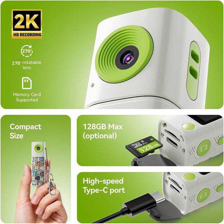 Mini 2K Kamera mit 270° Objektiv, Schlüsselanhänger Tragbar