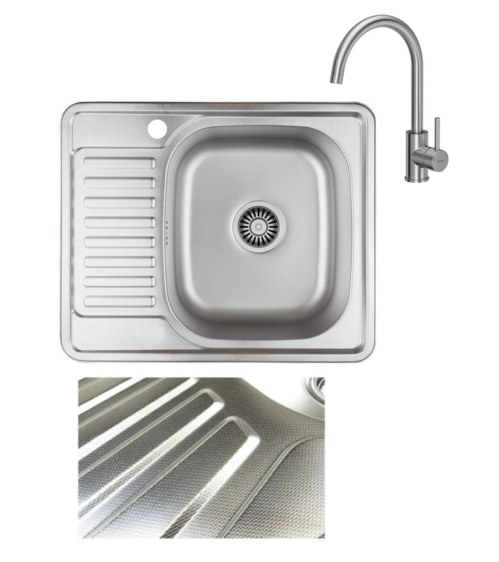 VBChome Einbauspüle mit Armatur 58x48 Leinenstruktur ab 45er Unterschrank Edelstahl Küchenspüle Spül