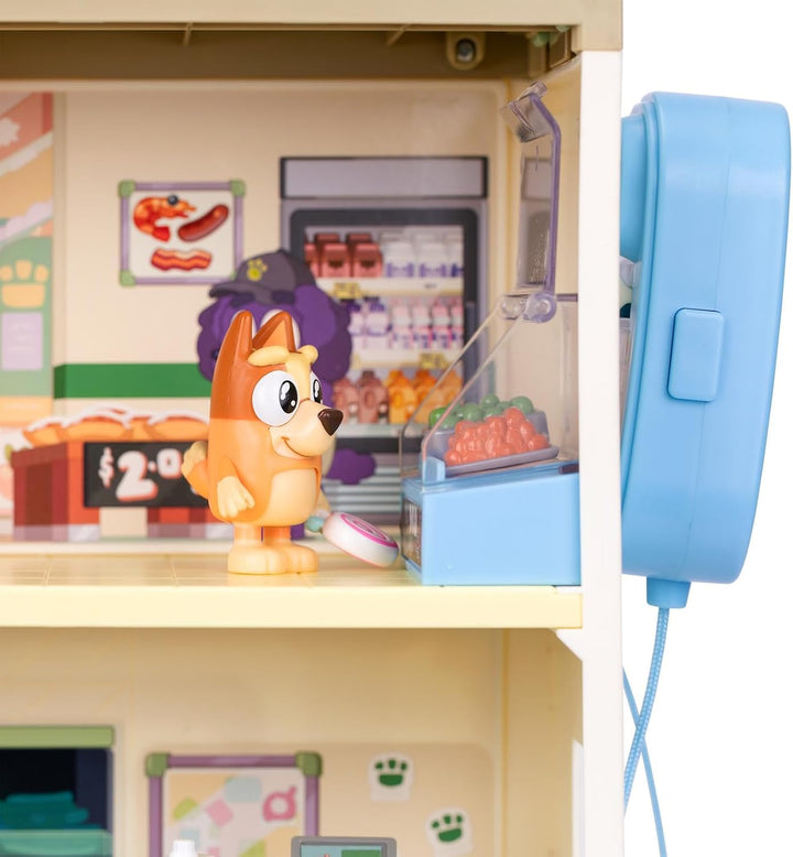 Rocco Giocattoli | Der Bluey Supermarkt - Playset mit 2 Actionfiguren, Zubehör und Aufklebern
