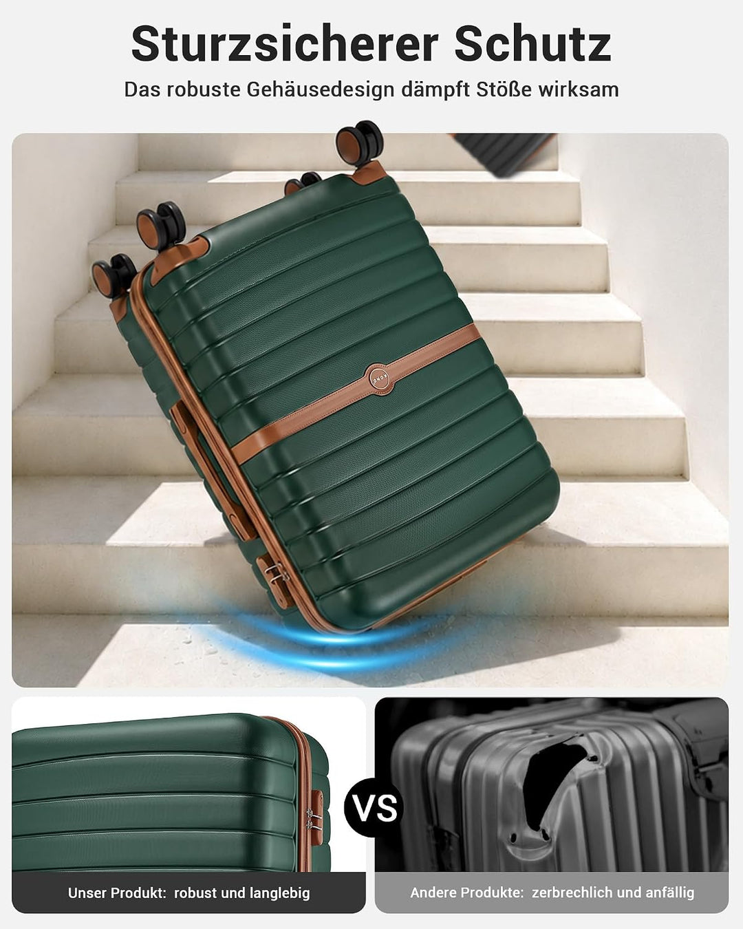 KONO Koffer Reisekoffer Trolley Kofferset 3 Teilig von ABS+PC Hartschalenkoffer mit Zwillingsrollen