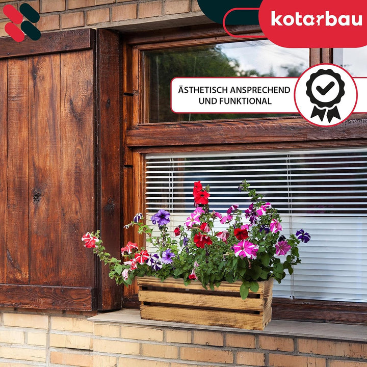 KOTARBAU® Blumenkasten für Balkon, Balkonkasten mit Kunststoffeinsatz 40 x 18 x 15 cm 3er Set Rustik