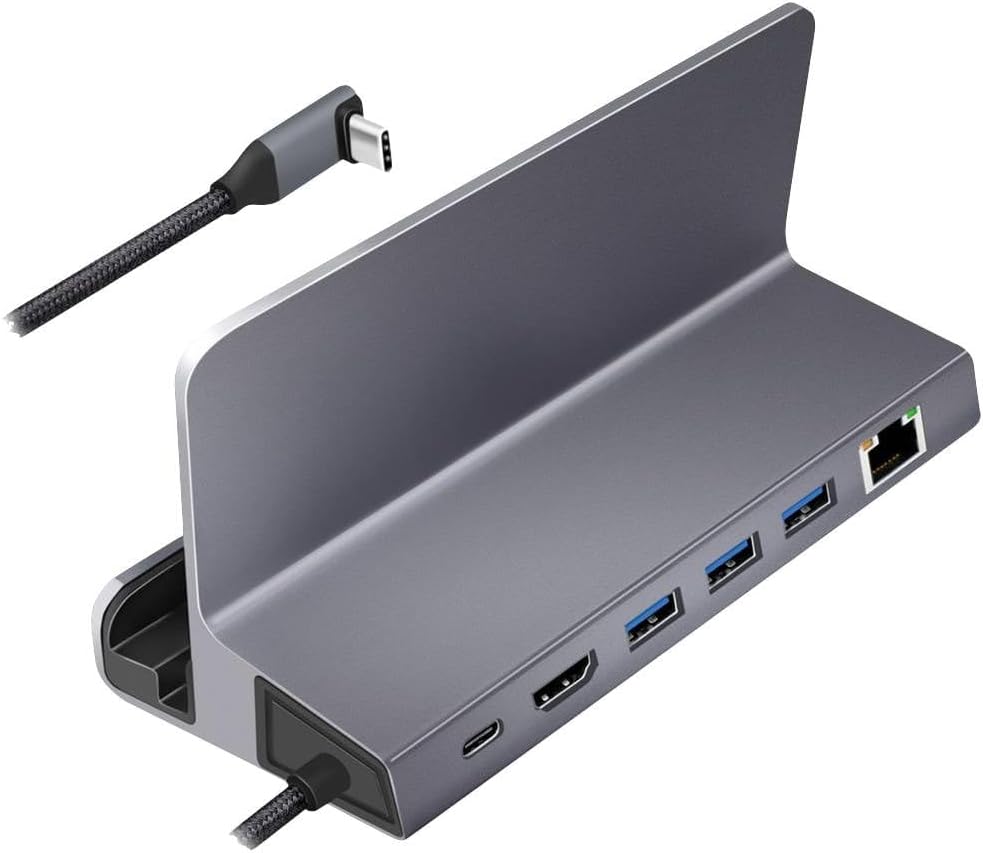 USB 3.2 Gen1 Dockingstation 6-Port mit USB PD (PowerDelivery 100W) aus Aluminium, Halterung für Tabl