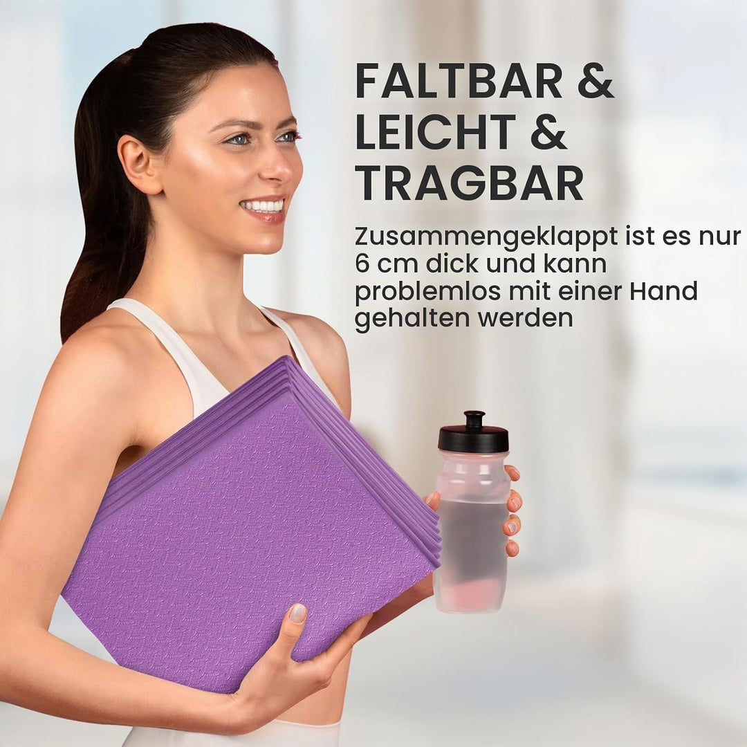 Flintronic Yogamatte Faltbar, Gymnastikmatte Rutschfest Leicht TPE, Fitnessmatte Tragbare, Sportmatt