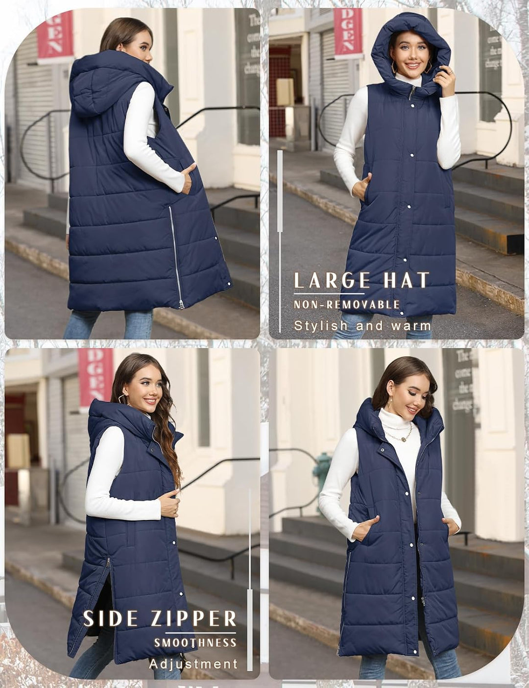 Yuson Girl Lange Jacke Weste für Damen Ärmellose Kapuzenweste Steppweste Damen Lang Winteroberbeklei