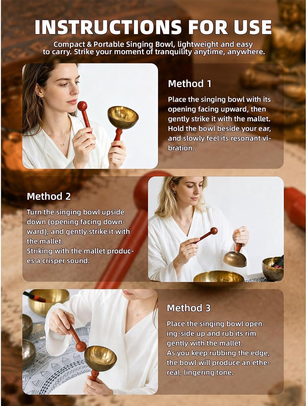 Tibetisches Klangschalen Set Meditationsklanginstrumente mit Holzhammer | Tibetische Klangschalen fü