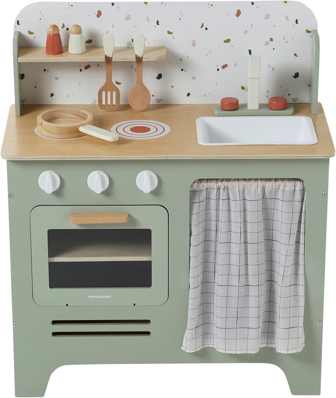 VERTBAUDET Kinder Spielküche mit Zubehör, Holz FSC® salbeigrün, Salbeigrün