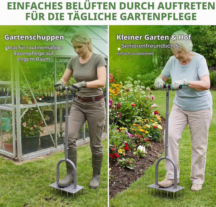 Walensee Rasenlüfter mit 20 Stahlspikes, Manueller Rasenbelüfter 4-reihig, Robuster Bodenbelüfter fü