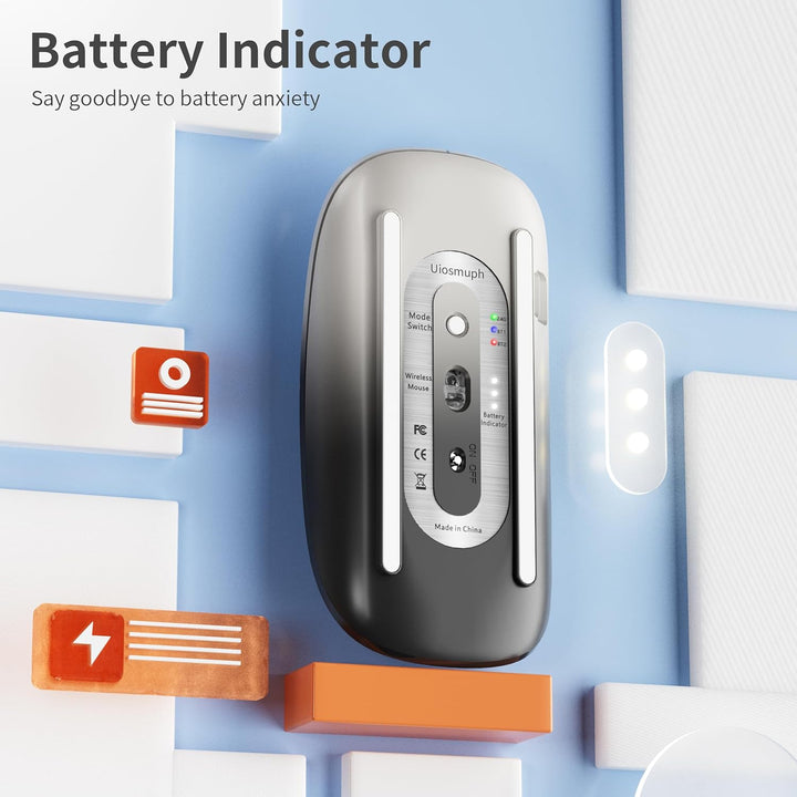 Uiosmuph Bluetooth Maus, Kabellose Maus mit USB-Nano-Empfänger, Tri-Mode (Dual Bluetooth 5.1 + 2.4GH