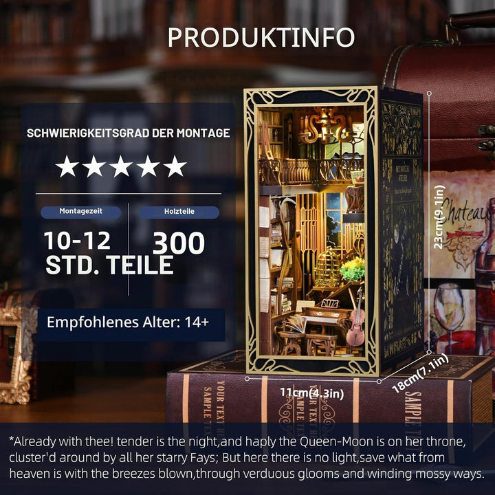 DIY Book Nook Kit, Miniatur Puppenhaus Booknook Kit, 3D Holz Puzzle Buchstütze Bücherregal einfügen