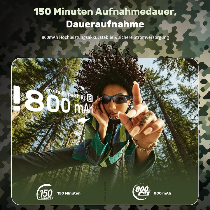 Smart Glasses mit Kamera,1080P Brille mit Kamera,Mini Action Cam