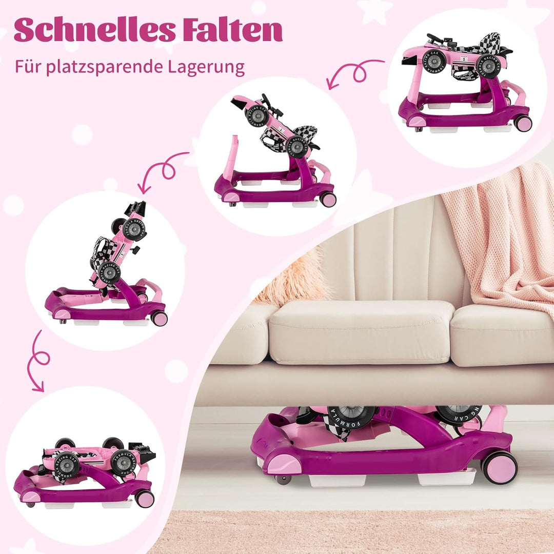 DREAMADE Lauflernhilfe, 4 in 1 Autoförmiger Lauflernwagen mit einstellbarer Geschwindigkeit, Musik &amp;