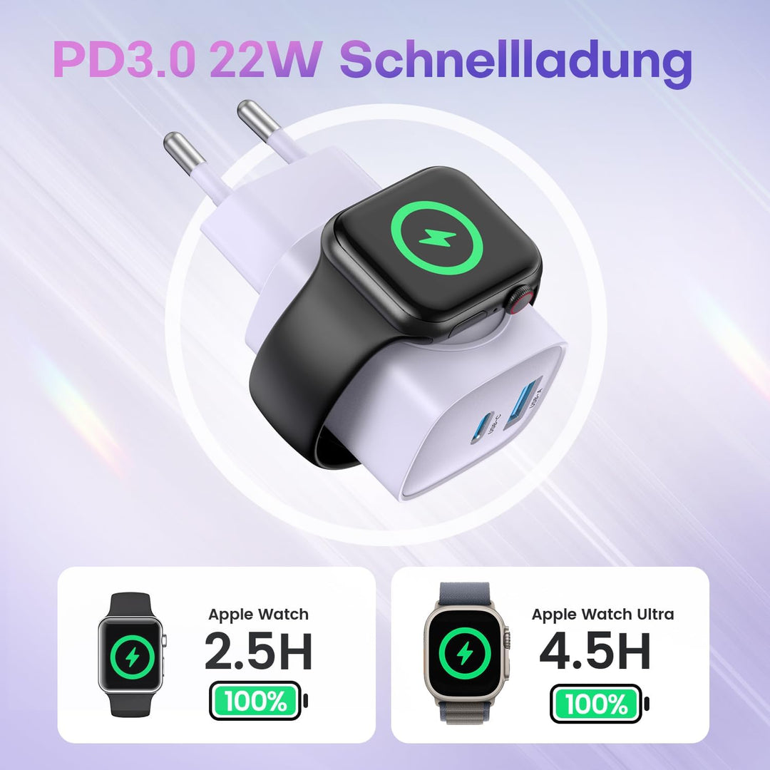 Apple Watch Ladegerät, 3-in-1 20W USB C iPhone Ladegerät PD 3,0 Schnellladegerät für Apple Watch 11/