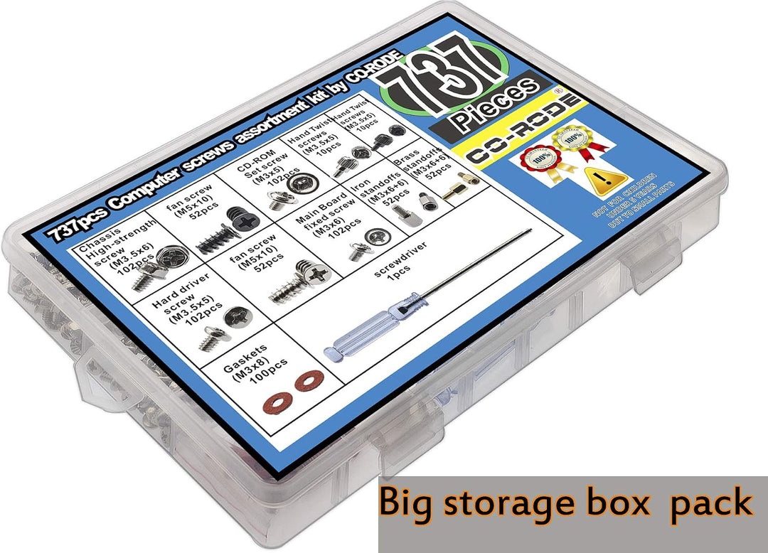 CO-RODE 737 Stück PC Computer Schrauben &amp; Standoffs Sortiment Kit für Festplatten-Computergehäuse, M