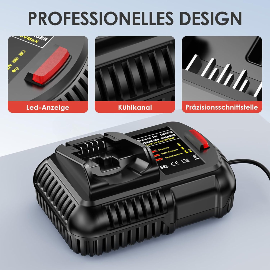 ASUNCELL 2.0A 18V ladegerät Für DeWalt 12V-20V Akku, Akku Ladegerät Für DeWalt DCB112 DCB115 DCB203