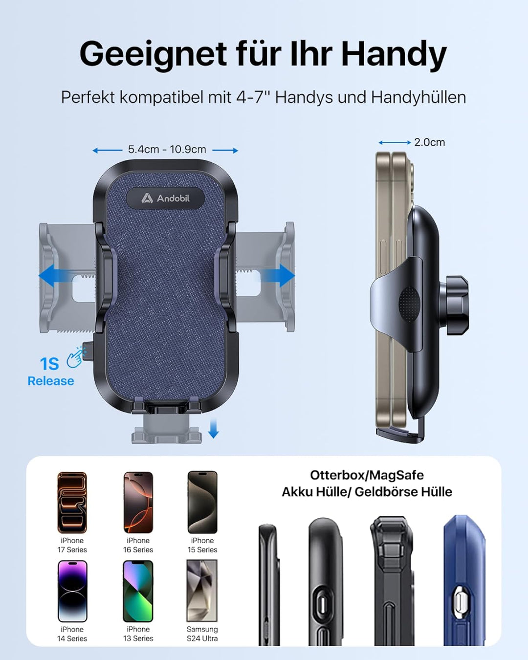 andobil Handyhalterung Auto [2025 Neueste Saugnapf] 3 in 1 Saugnapf &amp; Lüftung Halter Universale KFZ