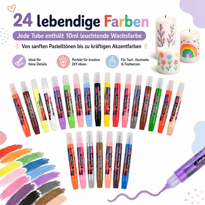 Kkluno 10ml 24er Set Kerzenstifte Wachsstifte Kerzen Bemalen DIY Basteln