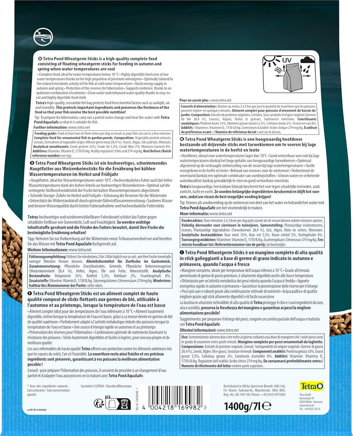 Tetra Pond Wheatgerm Sticks - Ballaststoffreiches Fischfutter für alle Teichfische, besonders geeign
