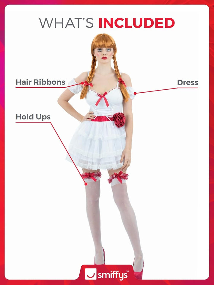 Smiffys 81003 Annabelle Minikleid Kostüm, Damen, Weiss &amp; Rot X-Small (UK 4-6), X-Small (UK 4-6)