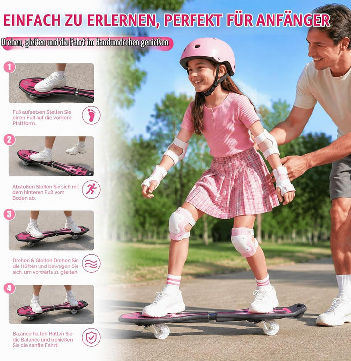 Waveboard Snakeboard Kinder LED Rollen, Caster Board | Anti-Rutsch-Oberfläche, 180° Drehung, leicht