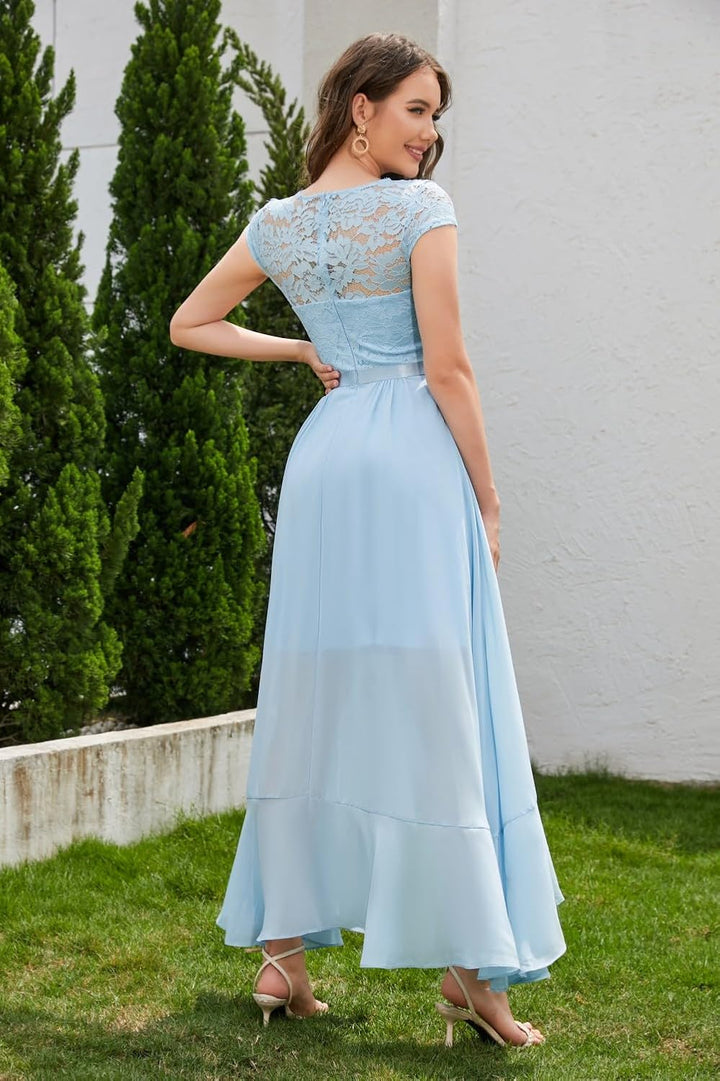 Bbonlinedress Abendkleider elegant für Hochzeit Spitzenkleid Chiffon Hi-Lo Kleid Brautjunferkleid Br