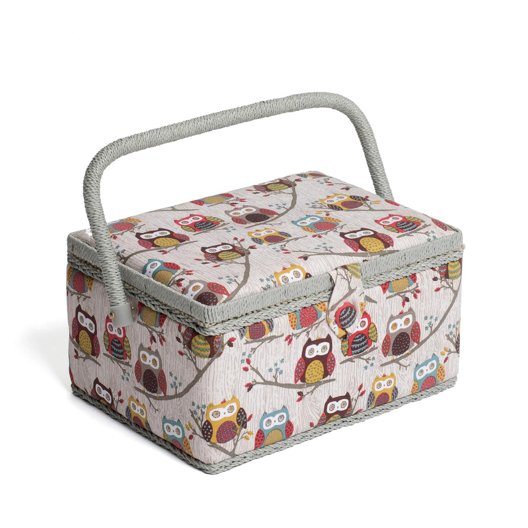 Hobby Gift Nähkästchen Mittel Set mit Griff - Nähkorb aus Baumwolle mit Fächern für Nähzubehör &amp; Wer