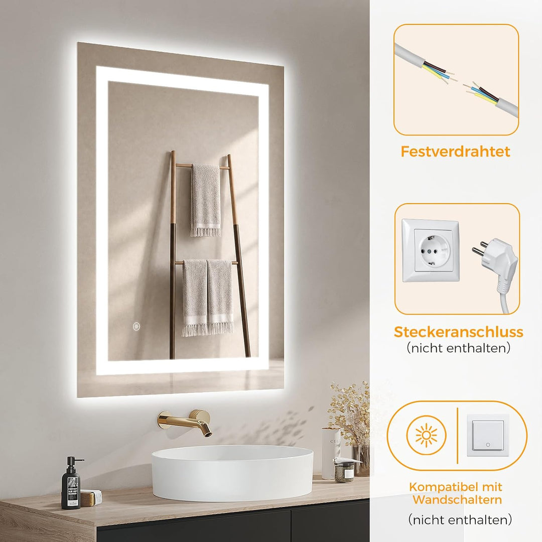 IMPTS Badspiegel mit Beleuchtung 80x60cm LED Spiegel Bad Dimmbar Serie D, Dimmbar 80L x 60B cm, Seri
