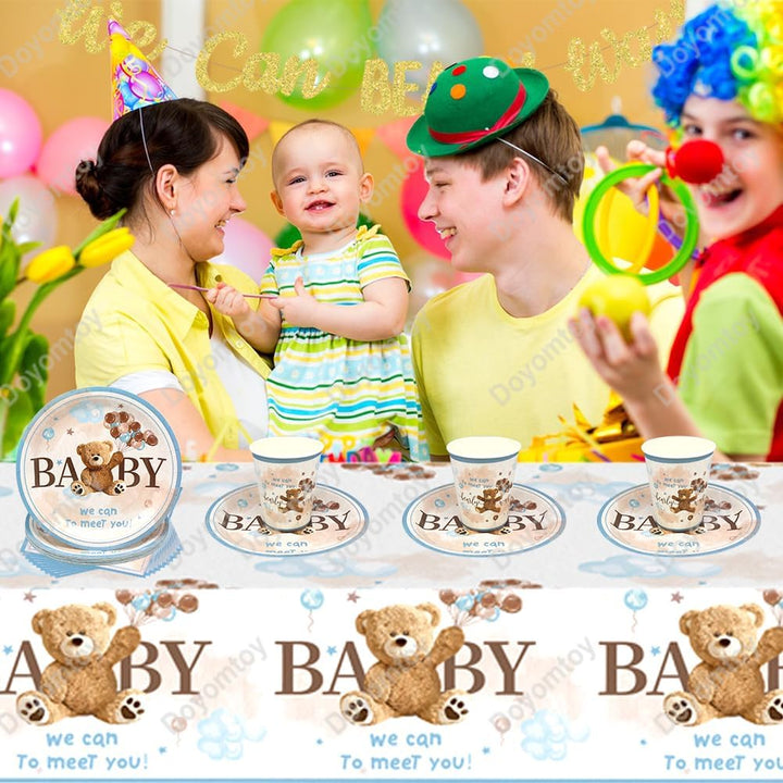 Doyomtoy Plüschbär Partygeschirr, 61 Stück Bärchen Geburtstag Deko Baby Geburtstag Bärs Tassen Servi