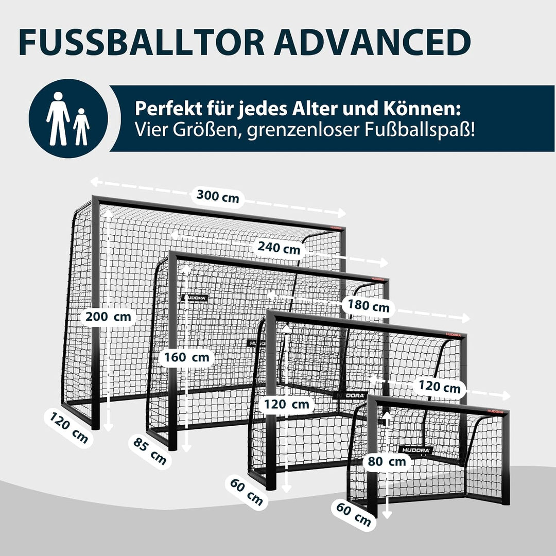 HUDORA Fussballtor Advanced – Outdoor Fussballtor mit robustem Stahlrahmen und wetterfestem Netz – s