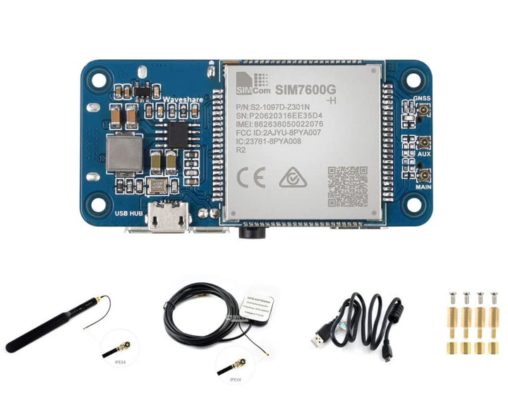 Waveshare SIM7600G-H 4G HAT, Global Band, Enabling LTE Cat-4 4G / 3G / 2G Communication &amp; GNSS Posit