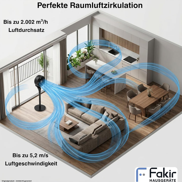 Fakir prestige VC° 550 2in1 Standventilator – leiser DC-Motor, 12 Stufen, schwarz Anthrazit, Anthraz