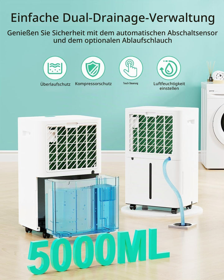 Luftentfeuchter 20L/24h, Elektrischer Entfeuchter mit Kompressor, 3 Modi, Leise und Energiesparend,